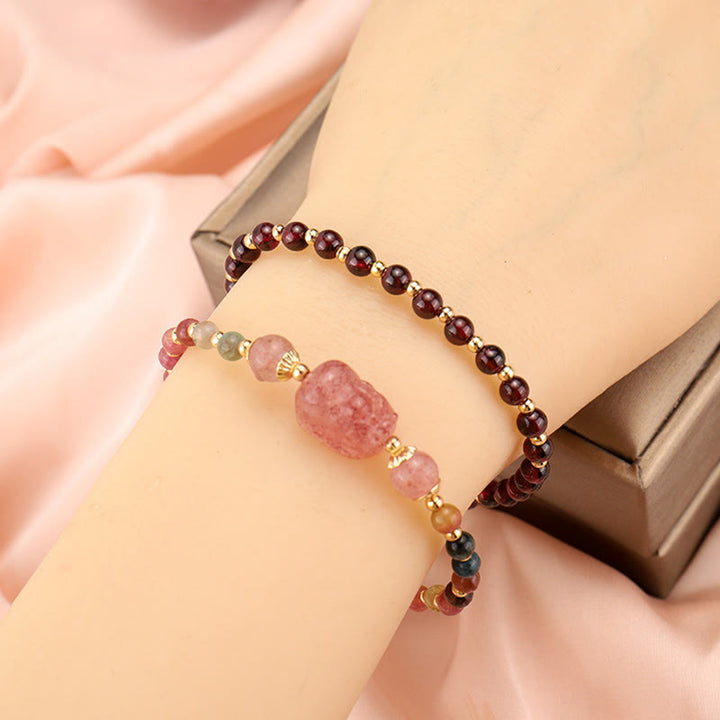 Bracelet de protection en pierre de lune PiXiu en tourmaline naturelle et grenat à fraise
