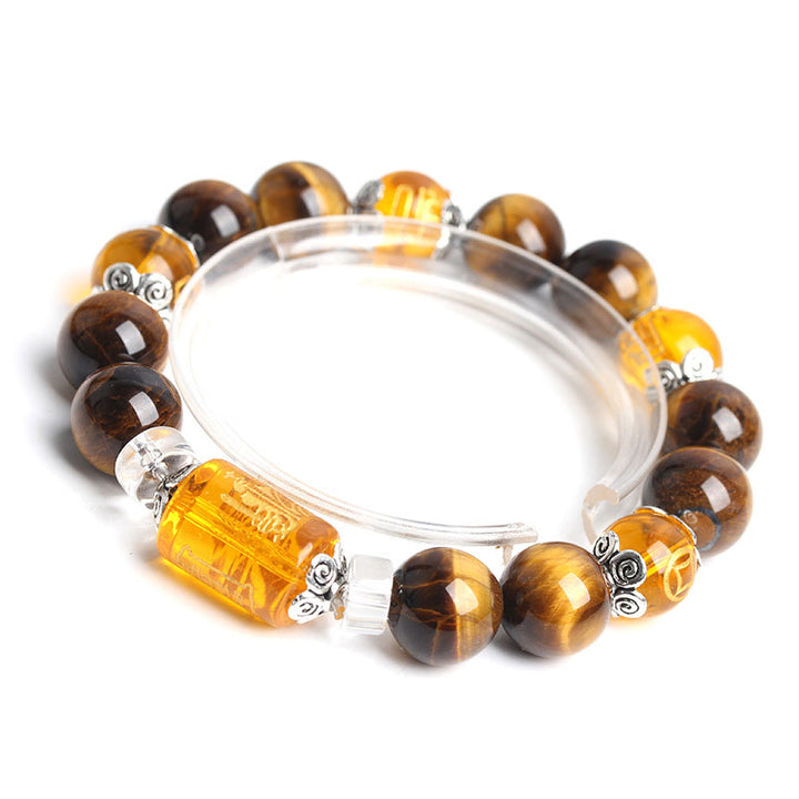 Bracelet de prospérité en perles d'œil de tigre et Buddha Stones