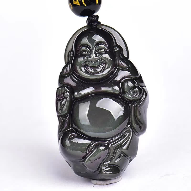 Collier pendentif Bouddha rieur en obsidienne arc-en-ciel naturelle pour la paix intérieure - image 14