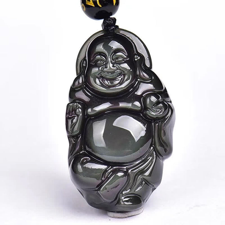 Collier pendentif Bouddha rieur en obsidienne arc-en-ciel naturelle pour la paix intérieure - image 14