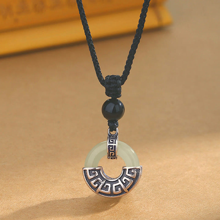 Collier Buddha Stones Argent Sterling 925 Jade Hetian Naturel Boucle de Paix Prospérité Pendentif