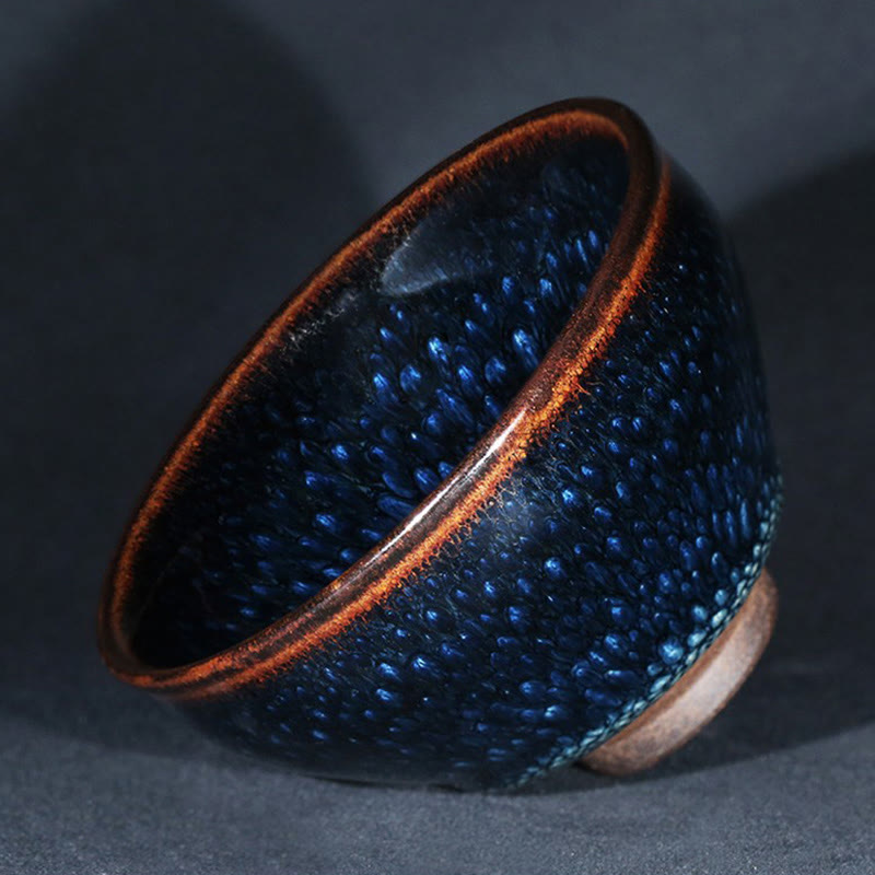 Tasse à thé en céramique chinoise Jianzhan faite à la main en Buddha Stones avec tache de Francolinus bleu