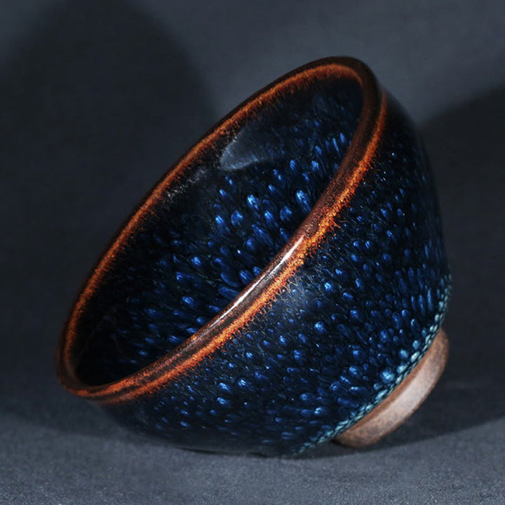 Tasse à thé en céramique chinoise Jianzhan faite à la main en Buddha Stones avec tache de Francolinus bleu