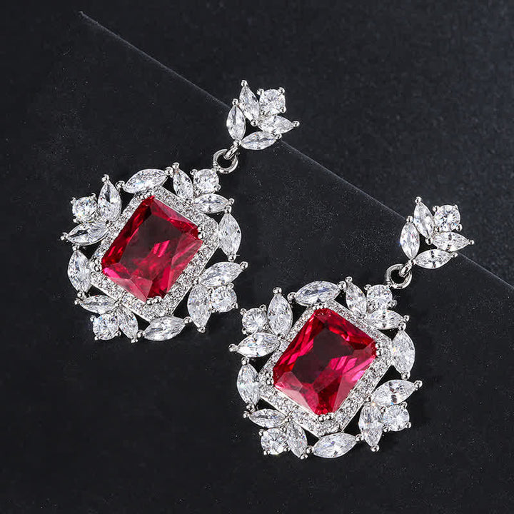 Buddha Stones Cristal d'émeraude Corindon rouge Confiance Courage Bague Boucles d'oreilles Collier Pendentif