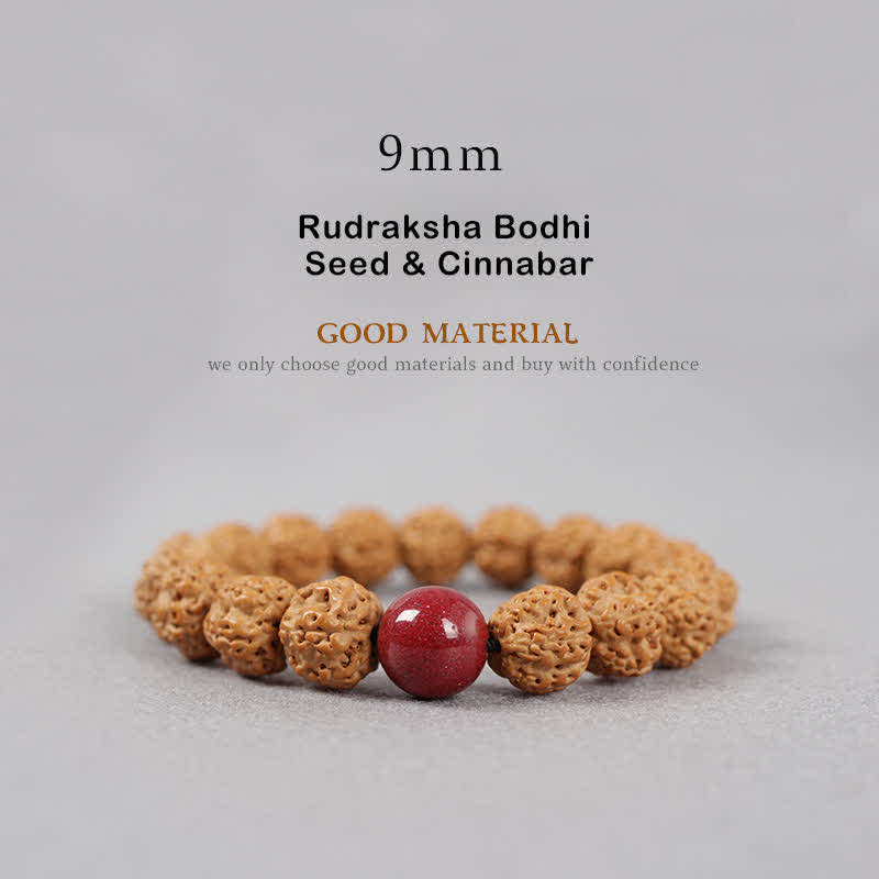 Bracelet de richesse en Buddha Stones tibétaines Rudraksha Bodhi Seed Dzi Bead Amber Turquoise - 9 mm - Graines de Rudraksha Bodhi et cinabre - image 10
