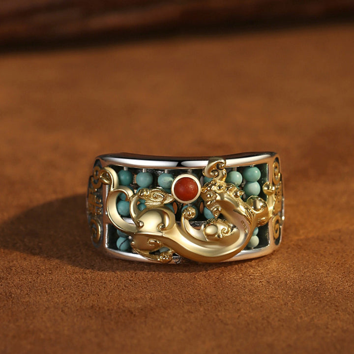 Bague de protection en argent sterling 925 Buddha Stones et agate rouge turquoise PiXiu Abacus - image 7