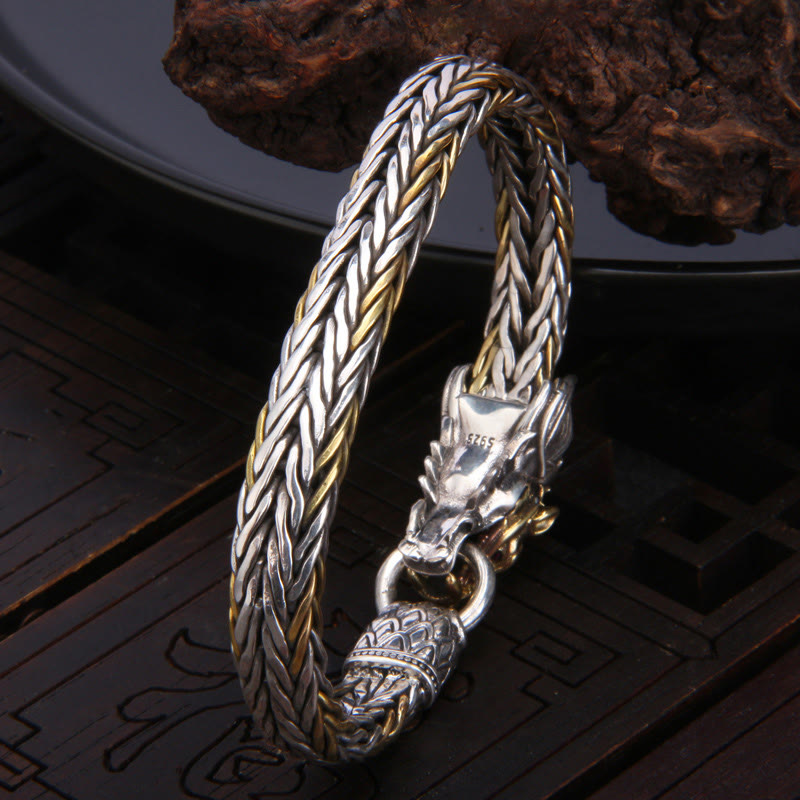 Bracelet tressé en métal de protection du dragon de bon augure en argent sterling 925 de Buddha Stones Année du Dragon