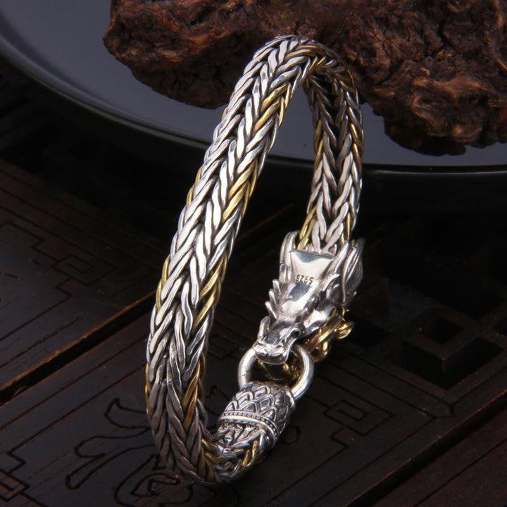 Bracelet tressé en métal de protection du dragon de bon augure en argent sterling 925 de Buddha Stones Année du Dragon
