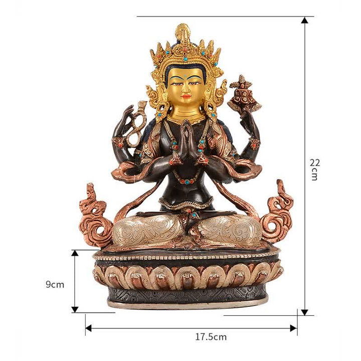 Statue décorative en cuivre de protection à quatre bras du Bodhisattva Chenrezig Avalokitesvara - image 14