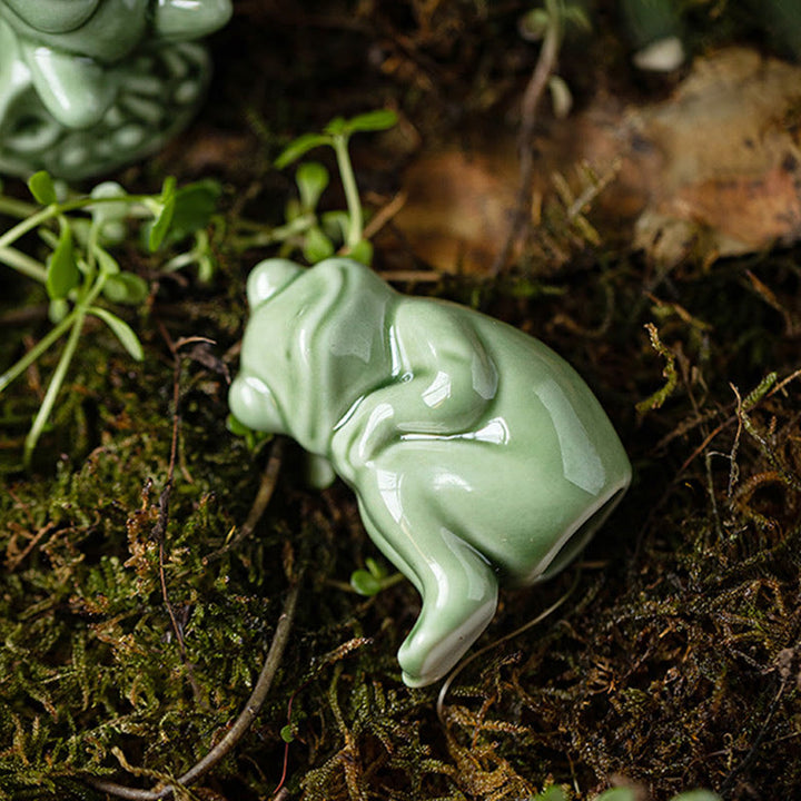 Buddha Stones Mini Petite Méditation Lotus Repos Grenouille Céramique Richesse Chance Maison Thé Animal Figurine Décoration