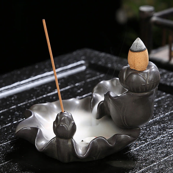 Brûleur d'encens porte-bonheur en forme de poisson Koi en Buddha Stones
