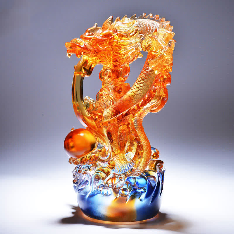Buddha Stones Feng Shui Dragon Pièce d'art en cristal Liuli faite à la main Succès Décoration de bureau à domicile - Dragon (Protection ♥ Succès) - image 0