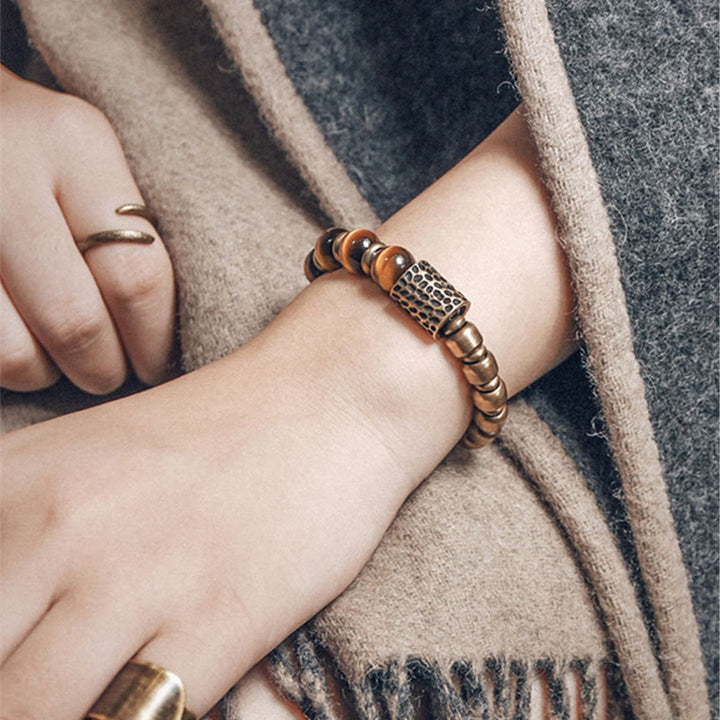 Bracelet de protection en cuivre avec pierre œil de tigre et Buddha Stones