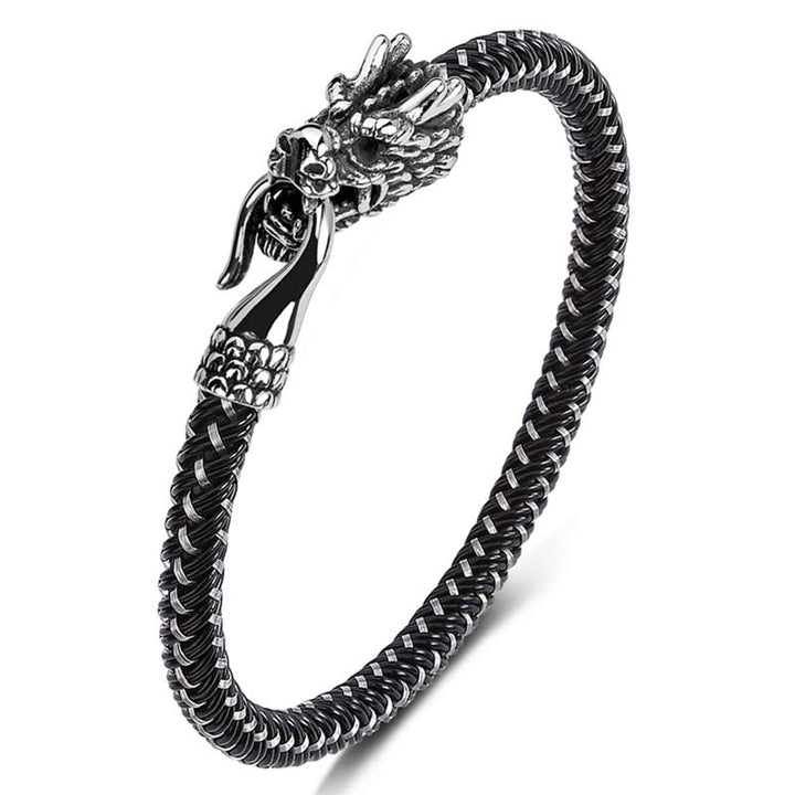 Bracelet de protection en acier titane avec dragon et Buddha Stones