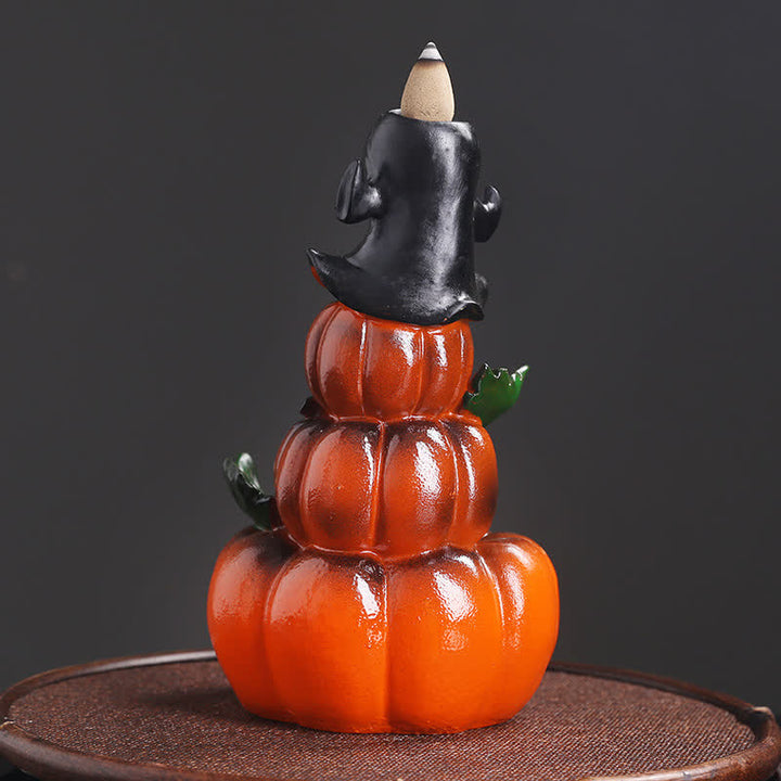 Décoration de brûleur d'encens de fontaine à fumée à refoulement en résine fantôme de citrouilles d'Halloween