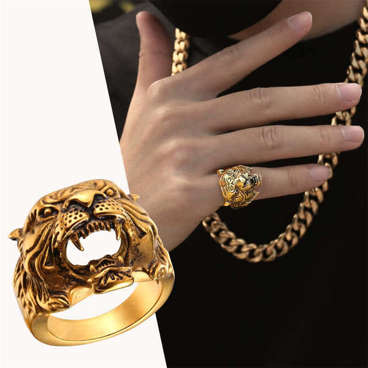 Bague de motard punk rock calme et équilibrée en acier titane avec tête de tigre pour homme