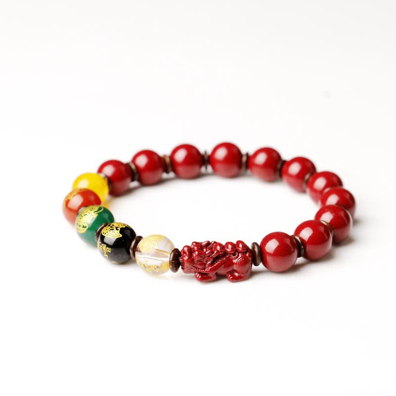 Bracelet de bénédiction PiXiu en cinabre Buddha Stones et dieu de la richesse - 12 mm - Cinabre à haute teneur - image 0