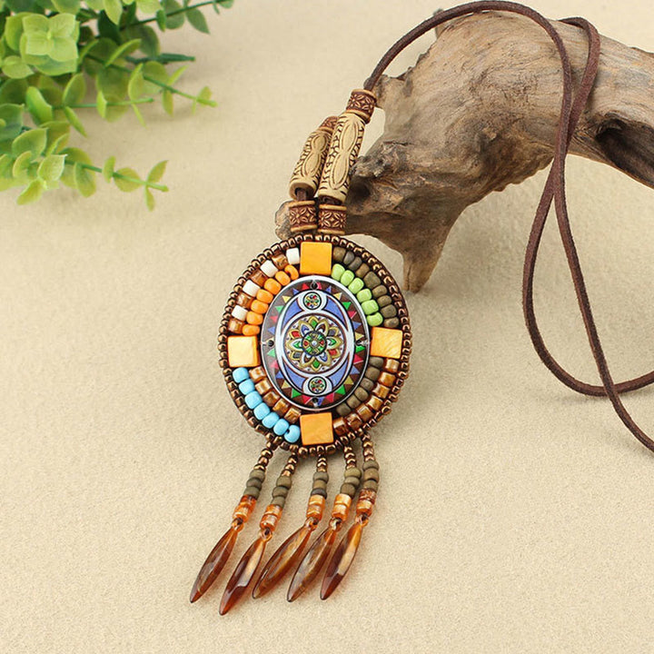 Collier pendentif créatif en perles à motif mandala et Buddha Stones