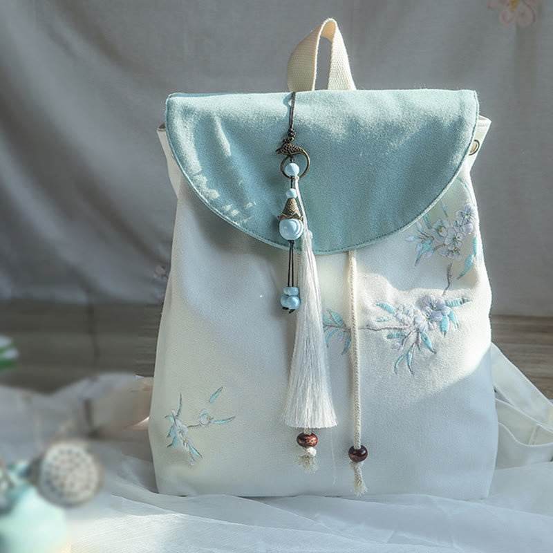 Sac à dos en toile de grande capacité brodé à la main avec Buddha Stones