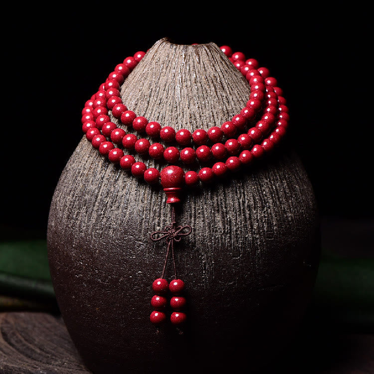 Bracelet de bénédiction gravé avec 108 Buddha Stones de Mala en cinabre et motif Om Mani Padme Hum - image 18
