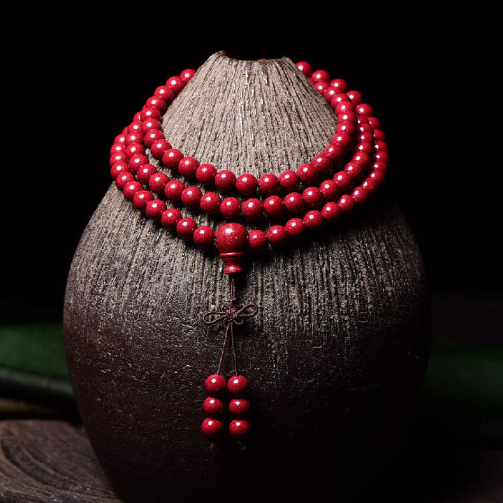 Bracelet de bénédiction gravé avec 108 Buddha Stones de Mala en cinabre et motif Om Mani Padme Hum - image 18