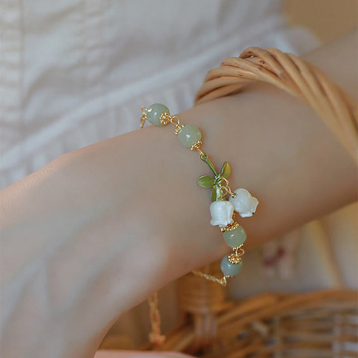 Bracelet chaîne de prospérité en perles de jade vert et muguet de Buddha Stones