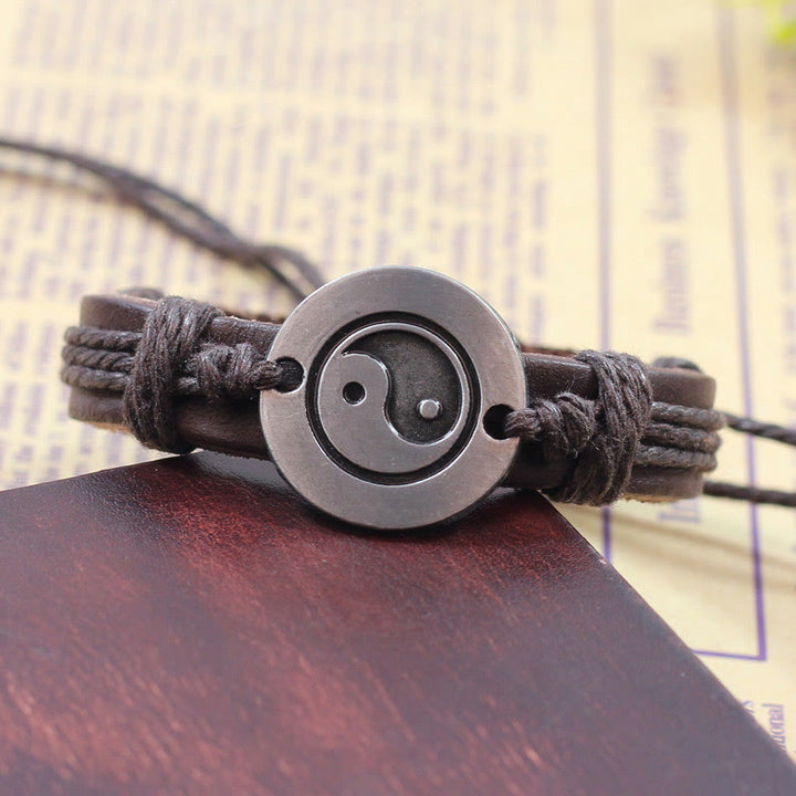 Bracelet en cuir avec cordon d'harmonie rétro Yin Yang et Buddha Stones