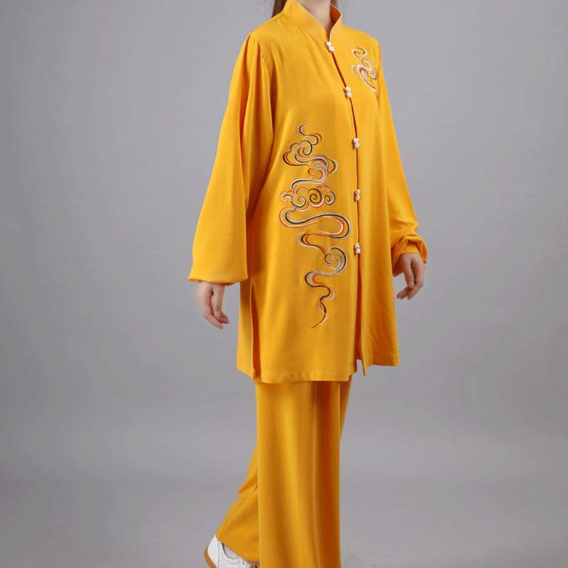 Ensemble de vêtements unisexe avec broderie de Buddha Stones et nuages de bon augure, méditation, prière, spirituel, zen, tai-chi, qigong
