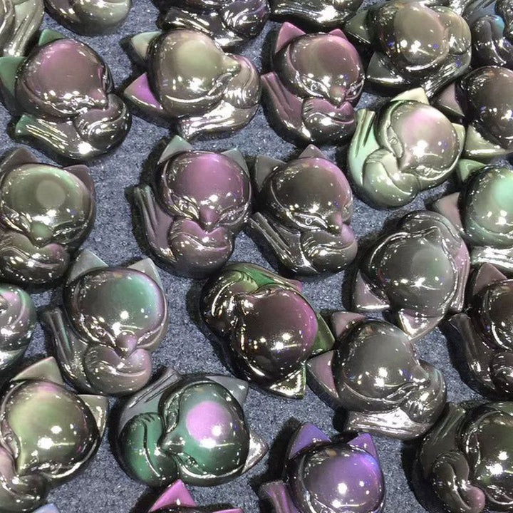 Collier pendentif positif en obsidienne arc-en-ciel naturelle Buddha Stones et obsidienne dorée brillante à neuf queues