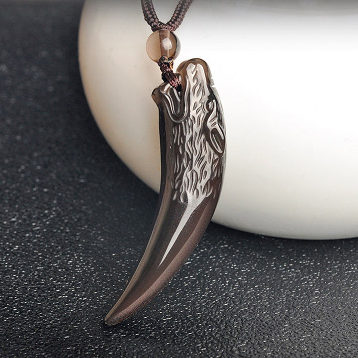 Buddha Stones Obsidienne noire naturelle Obsidienne de glace Obsidienne arc-en-ciel Motif dent de loup Collier force Pendentif