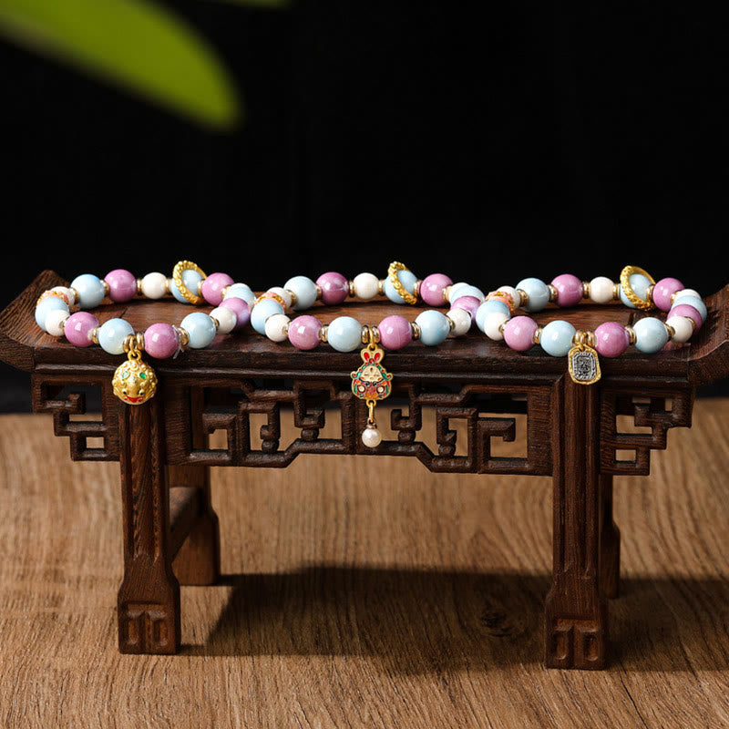 Buddha Stones Tibétain Zakiram Déesse de la Richesse Lapin Tête de Lion Charme Liuli Verre Encens Cendres Perle de Porcelaine Bracelet de Protection