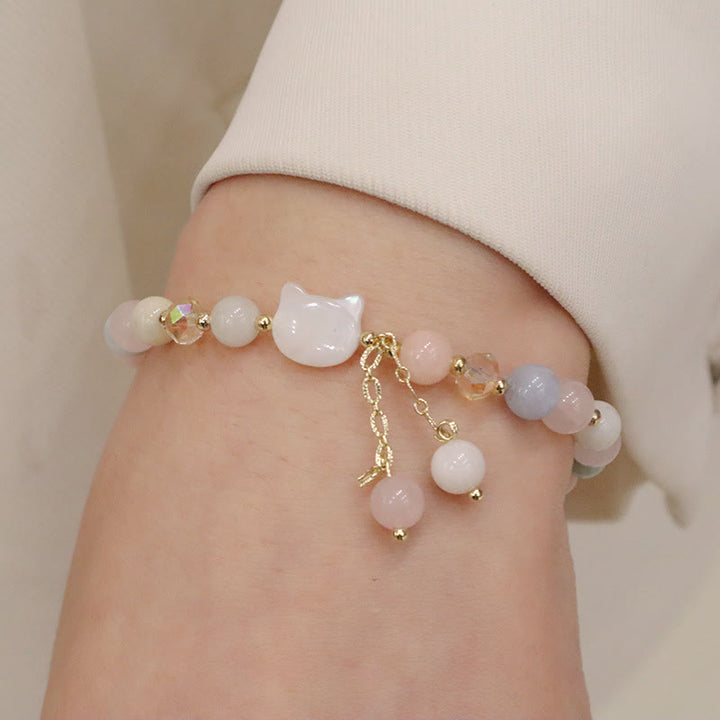 Bracelet d'amour de chat en pierre naturelle de quartz fraise et de morganite de Buddha Stones Tridacna - image 6