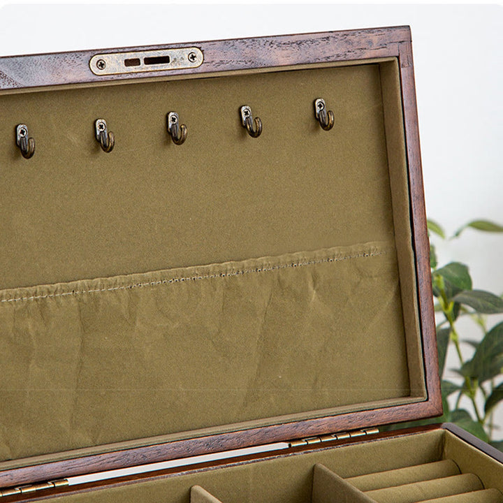 Coffret à bijoux rétro en bois massif Buddha Stones Coffret de rangement à bijoux en bois à quatre niveaux