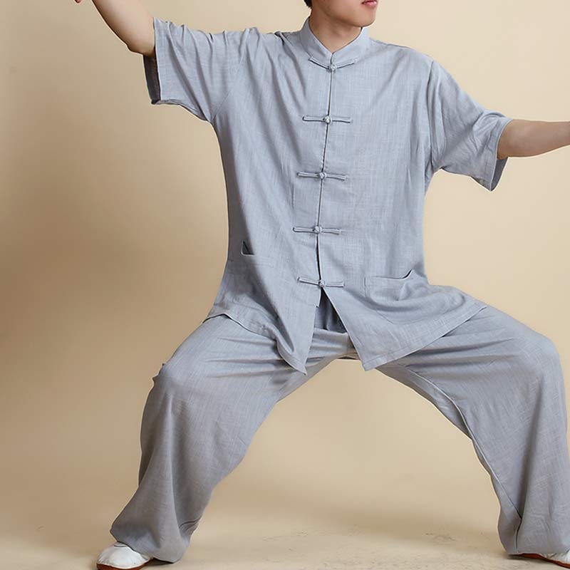 Ensemble de vêtements unisexe brodés Buddha Stones, méditation, prière zen, Tai Chi spirituel, Qigong - Manches courtes grises - US14，UK/AU18，EU46 (3XL) - image 27