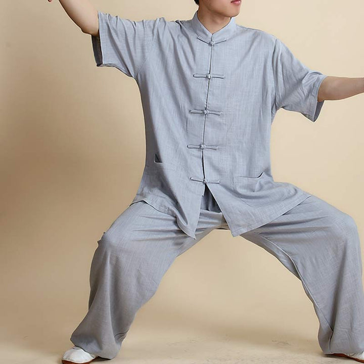 Ensemble de vêtements unisexe brodés Buddha Stones, méditation, prière zen, Tai Chi spirituel, Qigong - Manches courtes grises - US14，UK/AU18，EU46 (3XL) - image 27