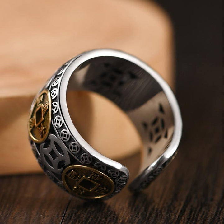 Bague ajustable en équilibre avec pièces des cinq empereurs Buddha Stones - image 3