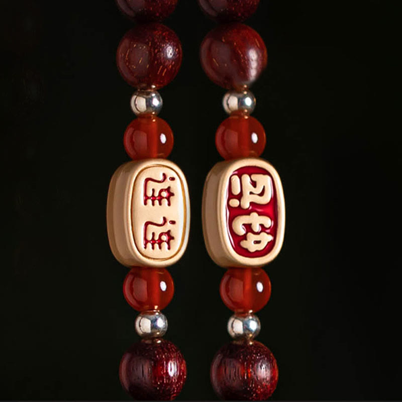 Buddha Stones tibétaines à petites feuilles de bois de santal rouge, lotus, cinabre, sachet de protection, pompon, décoration à suspendre pour voiture