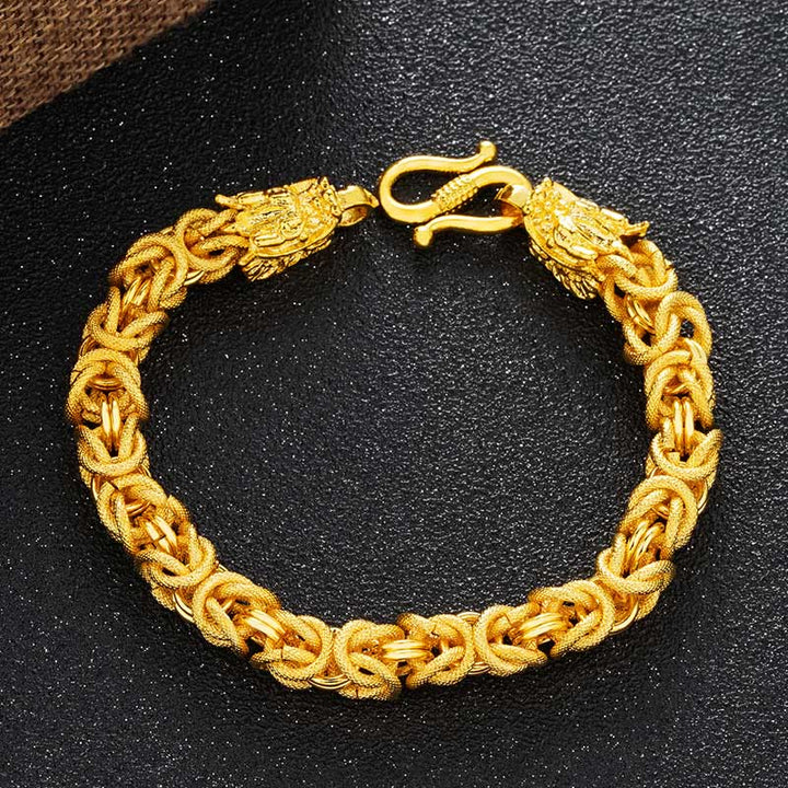 Bracelet de protection à double tête de dragon plaqué or 24 carats de Buddha Stones