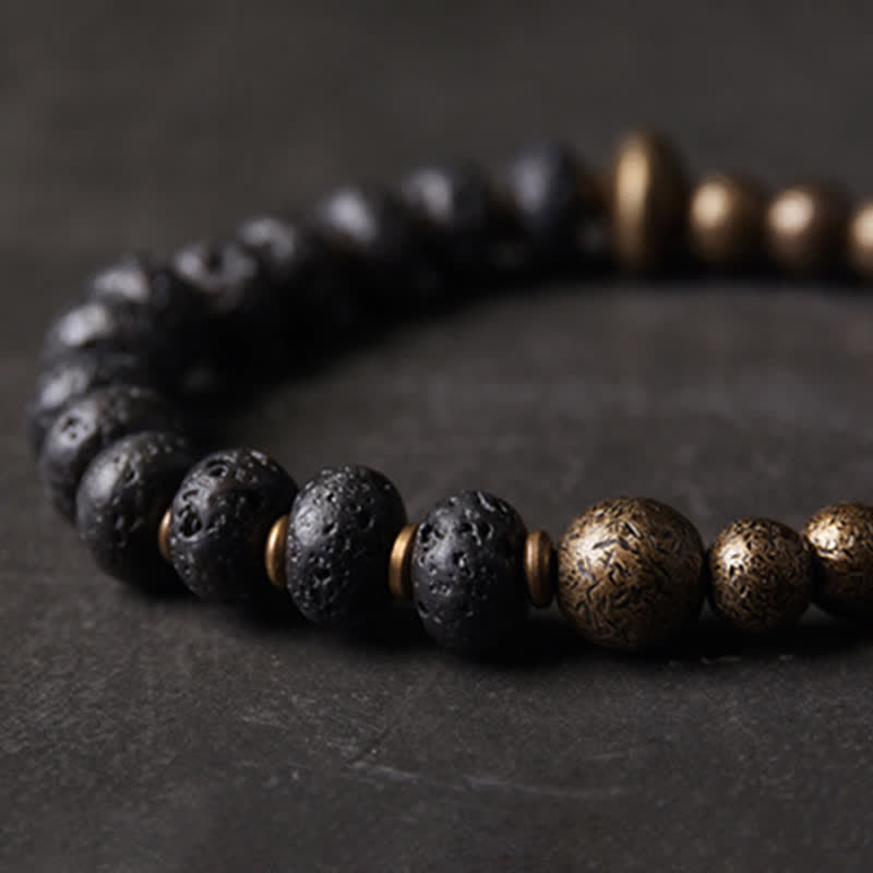 Bracelet manchette d'équilibre en cuivre et pierre de lave