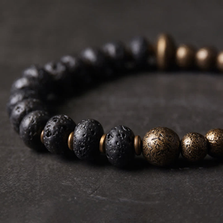 Bracelet manchette d'équilibre en cuivre et pierre de lave