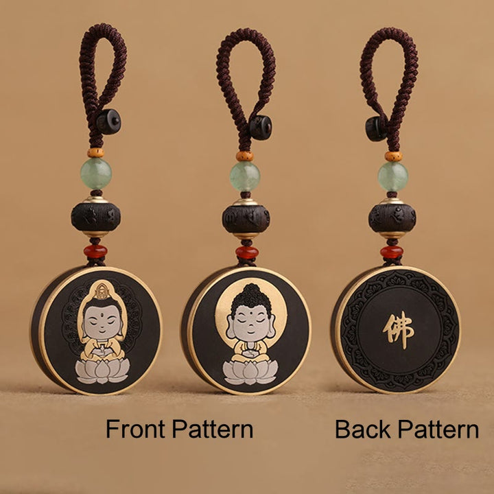 Porte-clés de voiture en bois d'ébène, Buddha Stones , bois de rose, Avalokitesvara Om Mani Padme Hum, décoration