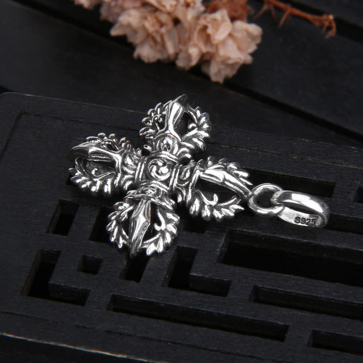 Collier pendentif de force spirituelle double Dorje Vajra en argent sterling 925 Buddha Stones
