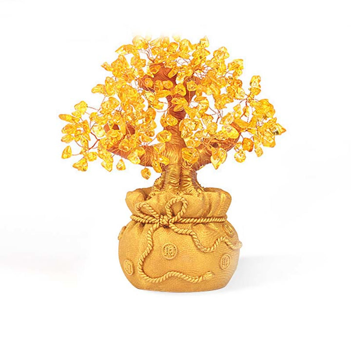 Buddha Stones Citrine naturelle Ornement de pierre précieuse pour arbre à argent - Feng Shui pour la prospérité