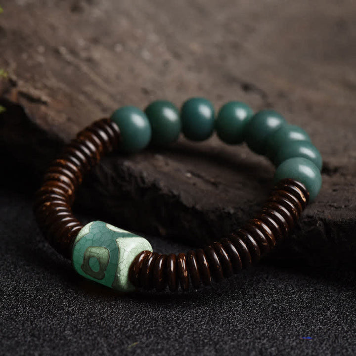 Bracelet tibétain en perles de graines Bodhi Dzi cyan en coquille de noix de coco pour éloigner les mauvais esprits