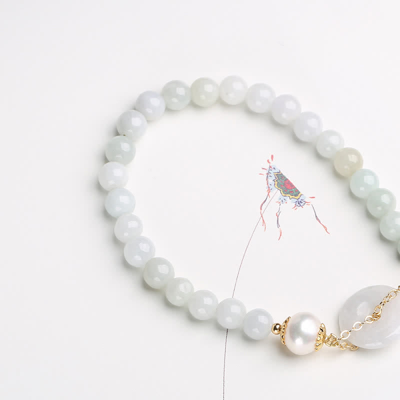Bracelet de prospérité avec boucle de paix et perles de jade naturelles en Buddha Stones