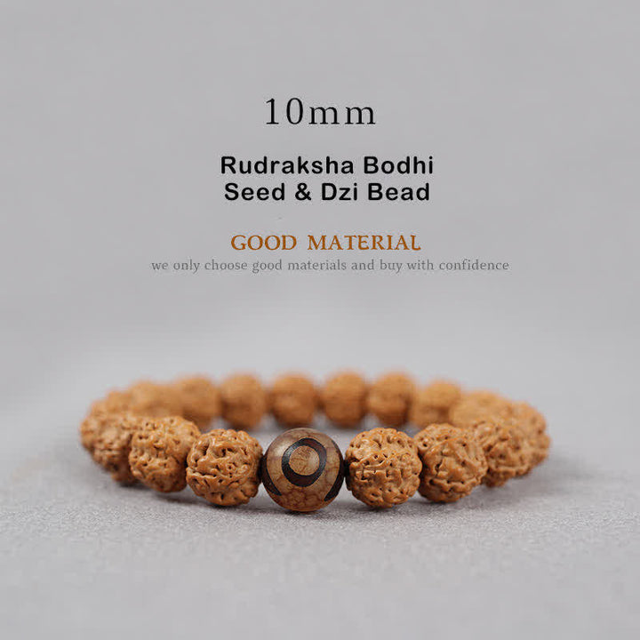 Bracelet de richesse en Buddha Stones tibétaines Rudraksha Bodhi Seed Dzi Bead Amber Turquoise - 10 mm - Graine de Rudraksha Bodhi et perle Dzi - image 11