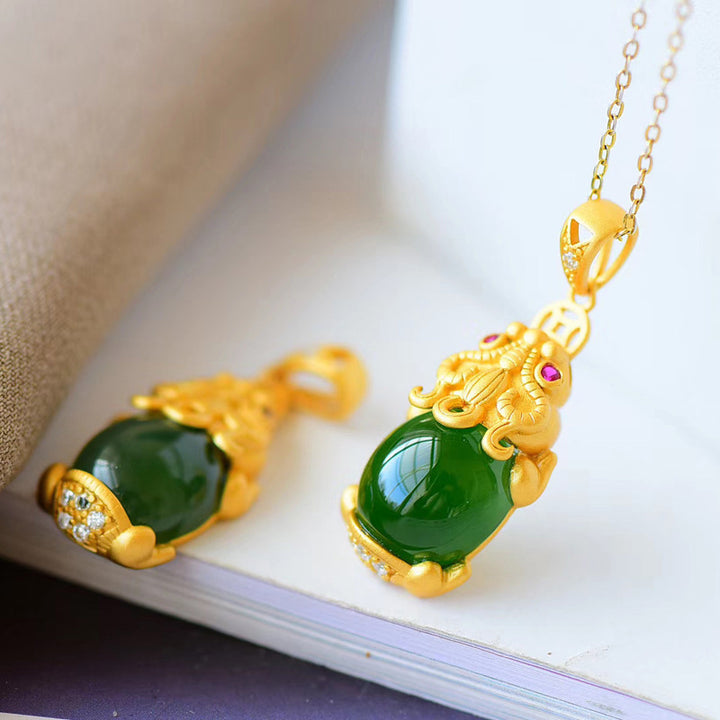 Collier d'équilibre PiXiu en jade naturel Buddha Stones