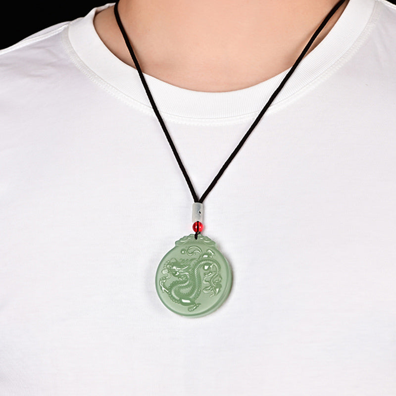 Collier porte-bonheur en jade avec pendentif en forme de dragon et Buddha Stones - image 2