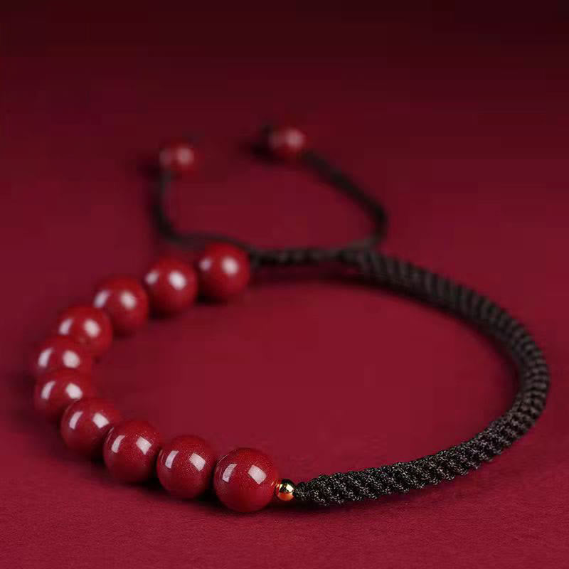 Bracelet en corde de bénédiction avec nœud King Kong en cinabre naturel et Buddha Stones