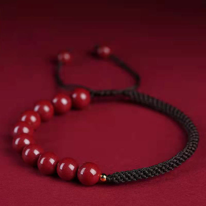 Bracelet en corde de bénédiction avec nœud King Kong en cinabre naturel et Buddha Stones